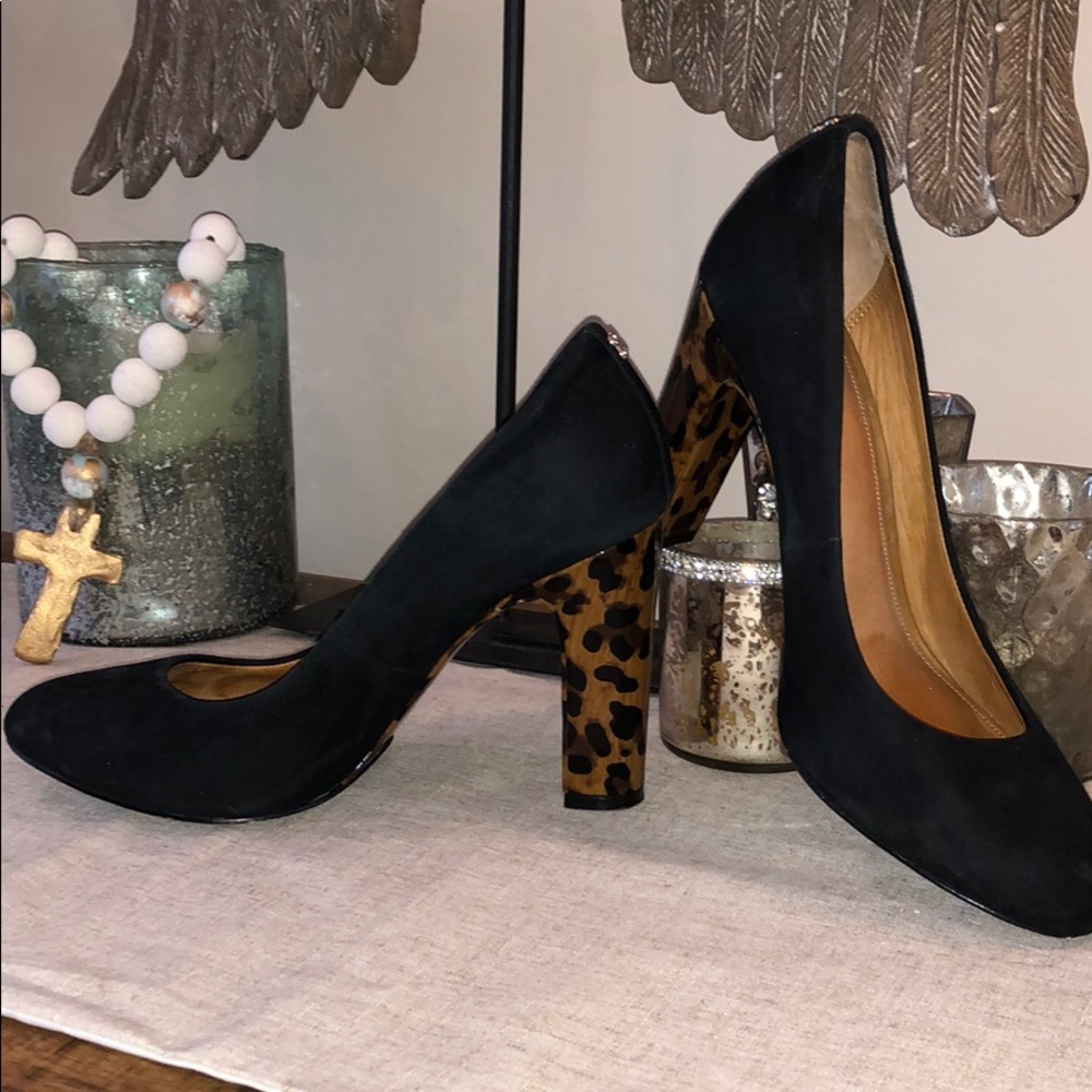 Coach suede and leopard print heels